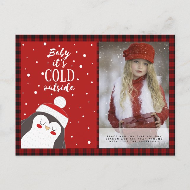 Buffalo Play Photo Julafton New Year Folk Art Peng Vykort (Framsida)