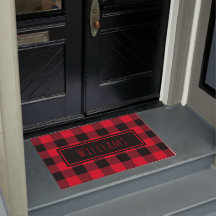 Buffalo Play Red and Black Custom Name Doormat