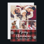 Buffalo Play Red and Black Photo God jul Julkort<br><div class="desc">Design/template har en 4-fotokollage som har dekorerats med snöflingor,  elegant-skript och en röd och svart buffelbakgrund i snyggten.</div>