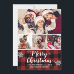Buffalo Play Red and Black Photo God jul Julkort<br><div class="desc">Design/template har en 4-fotokollage som har dekorerats med snöflingor,  elegant-skript och en röd och svart buffelbakgrund i snyggten.</div>