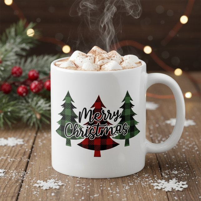 Buffalo Play Red and Grönt God jul Kaffemugg (Buffalo Plaid Red and Green Merry Christmas Coffee Mug)
