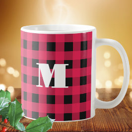 Buffalo Play Red Black Check Monogram jul Kaffemugg