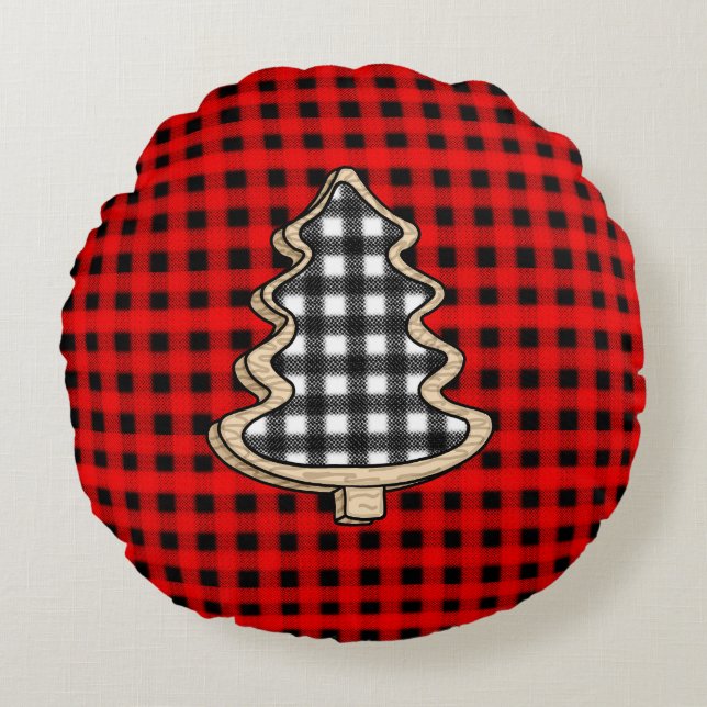 Buffalo Play, Red Gingham Julgranar Rund Kudde (Framsidan)