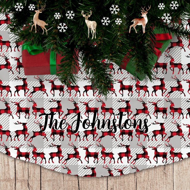 Buffalo Play Reindeers på Grått Buffalo Play Julgransmatta Borstad Polyester (Buffalo Plaid Reindeers on Gray Buffalo Plaid Tree Skirt)