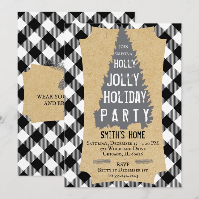 Buffalo Play Rustic Holly Jolly-inbjudan Inbjudningar (Fram/baksida)