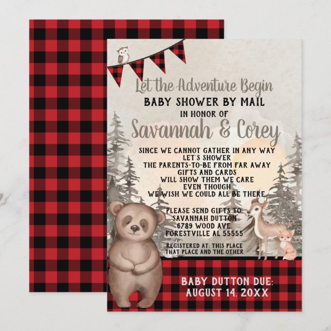 Buffalo Play Woodland Baby Shower per post Inbjudningar (Fram/baksida)