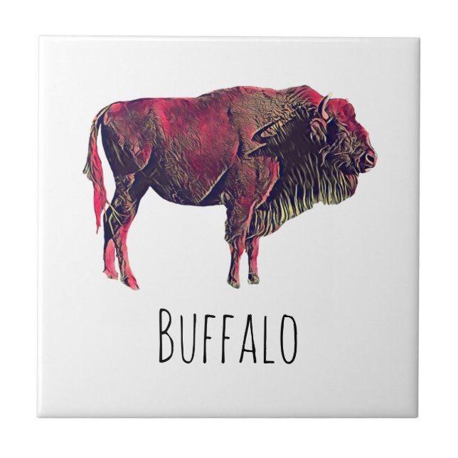 Buffalo Porträtt-utformning för bisonoxe eller vil Kakelplatta (Framsidan)