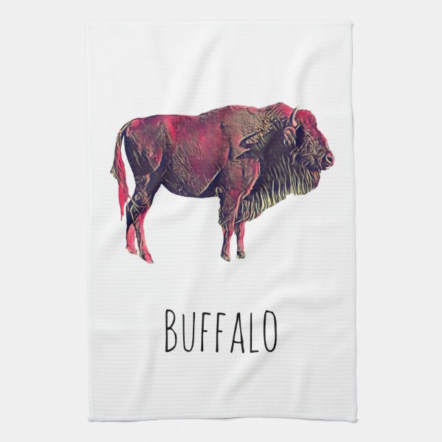 Buffalo Porträtt-utformning för bisonoxe eller vil Kökshandduk (Vertikal)