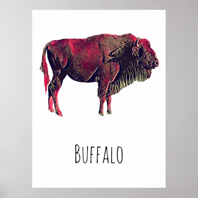 Buffalo-porträttdesign för Bison eller Visent-djur Poster (Framsidan)