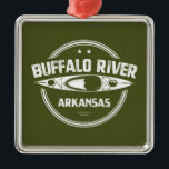Buffalo River, Arkansas Julgransprydnad Metall<br><div class="desc">Floden Buffalo flyter fritt i 135 sjömil och är en av de få återstående floderna i de nedre 48 stater. Den här underbara designen har en kajak i tryckt text.</div>