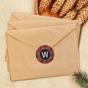 Buffalo röd och svart rutig monogram runt klistermärke
