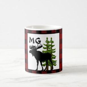 Buffalo-ruta med monogram och älgdesign kaffemugg