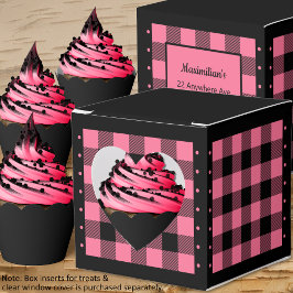 Buffalo-ruta - Rosa och svart - Hjärtformad presen Presentaskar