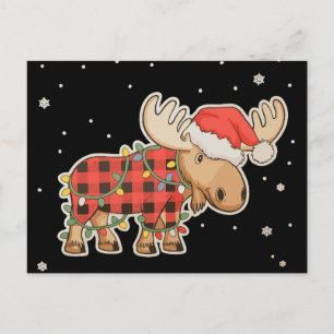 Buffalo-rutig älg jultomte hatt julgran lampa helg vykort