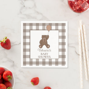 Buffalo-rutig Brun Vit Teddybjörn Baby Shower Pappersservett