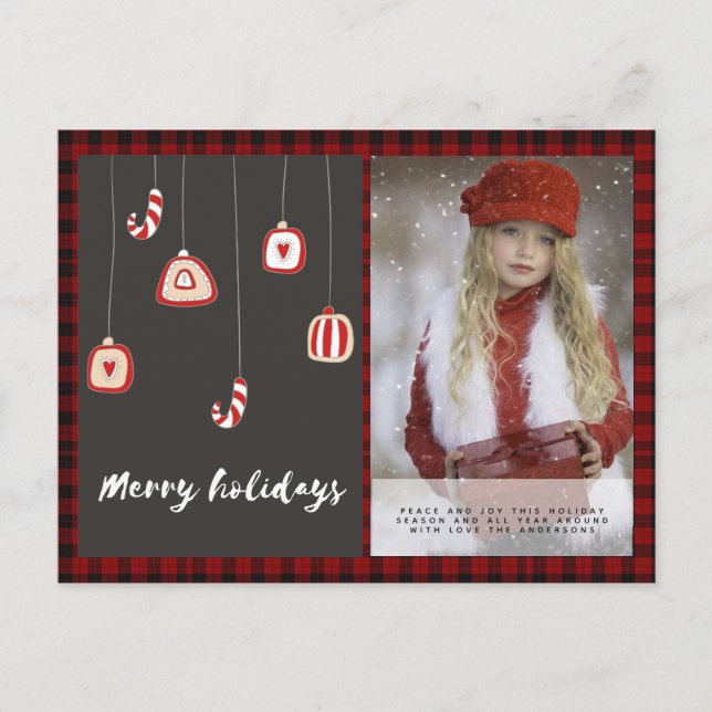 Buffalo-rutig Foto Jul Nyår Folkkonst Bauble Vykort (Framsida)