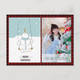 Buffalo-rutig foto jul nyår folkkonst snöman vykort