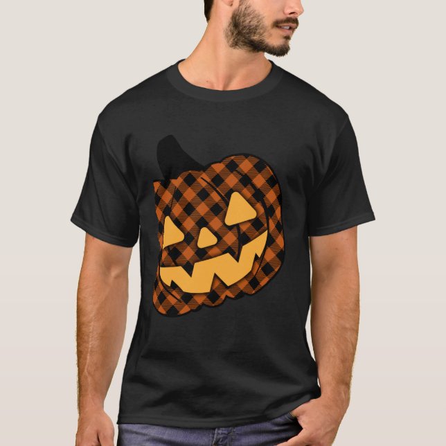 Buffalo-rutig Jack-O-Lantern Söt Höstpumpa T Shirt (Framsida)