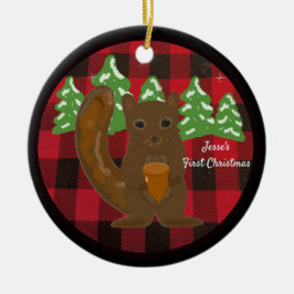 Buffalo-rutig julgranskrydda för bebis första jul julgransprydnad keramik