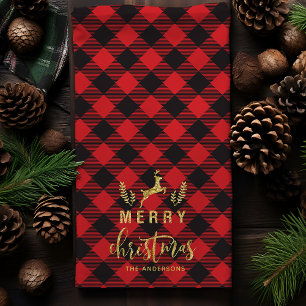 Buffalo-rutig Merry Christmas Monogram Jul Kökshandduk