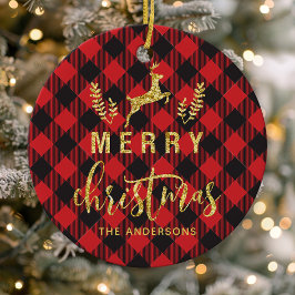 Buffalo-rutig Merry Christmas-monogram Julgransprydnad Keramik