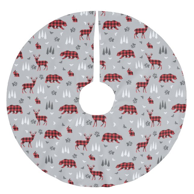 Buffalo-rutig Mönster med Skogsdjur Julgransmatta Borstad Polyester (Framsidan)