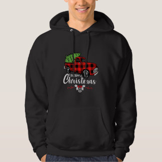 Buffalo-rutig röd lastbil julgran hoodie