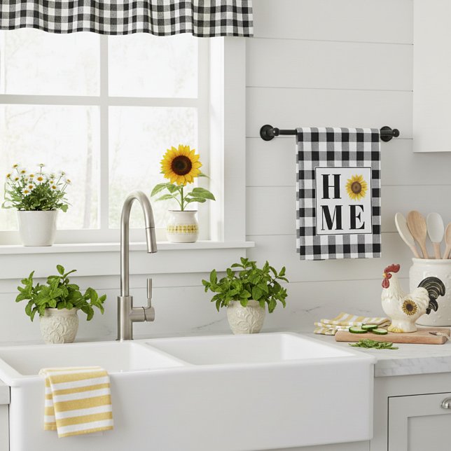 Buffalo-rutig solros "Hem"   Kökshandduk (Skapare uppladdad)