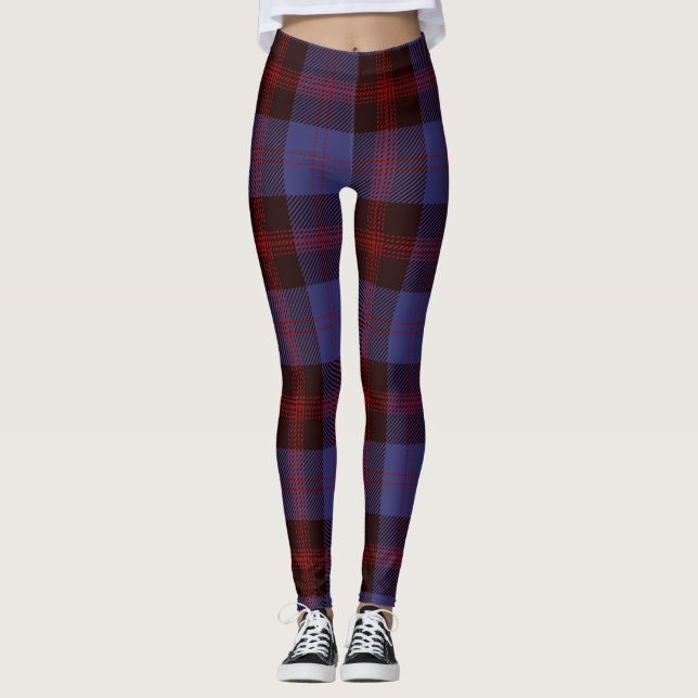 Buffalo-rutigt marinblått rött  leggings (Framsida)