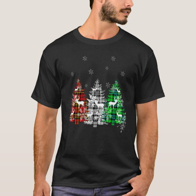 Buffalo-rutigt rött vitt grönt julgran ren t shirt (Framsida)
