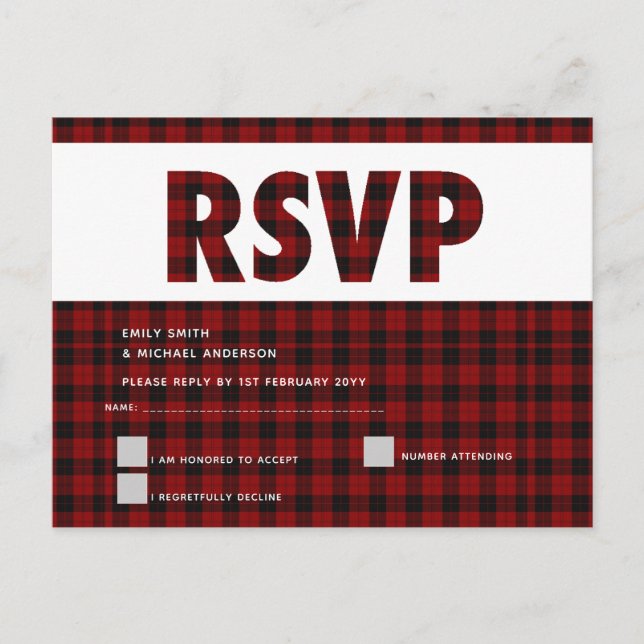 Buffalo Rutigt RSVP-kort Modern VALFRI HÄNDELSE Inbjudan Vykort (Framsida)