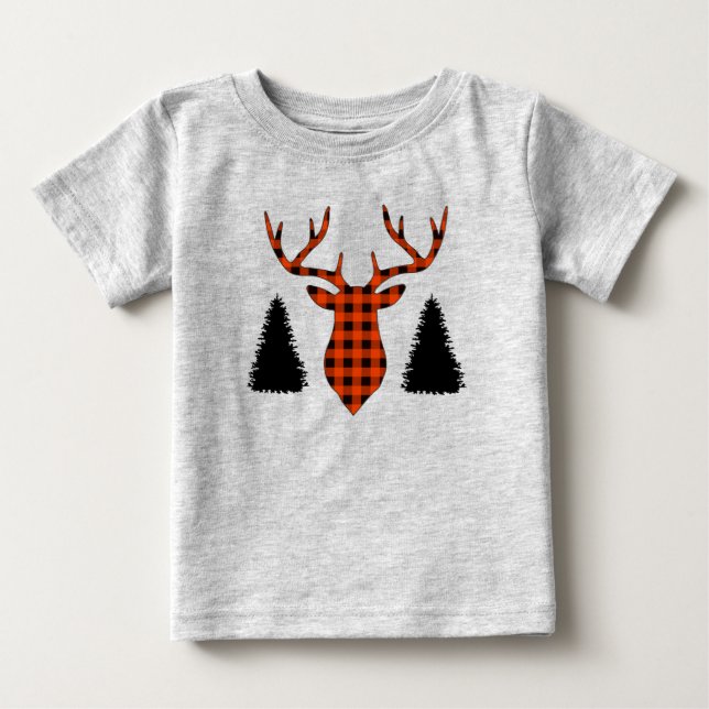 Buffalo Rutnätsmönster Hjort Pine Träd T Shirt (Framsida)