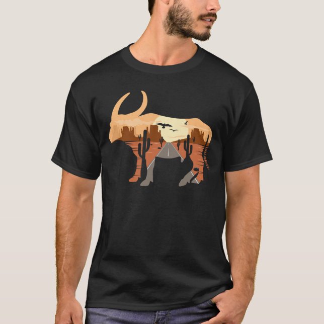 Buffalo silhouette Desert Cacti Monument Valley T Shirt (Framsida)
