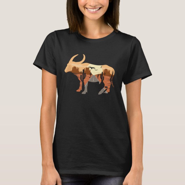 Buffalo silhouette Desert Cacti Monument Valley T Shirt (Framsida)