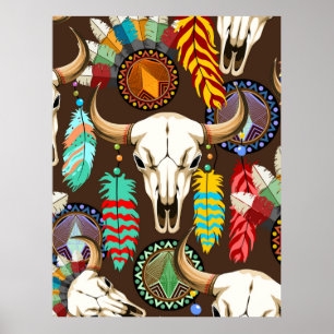 Buffalo Skalle Inhemsk Amerikansk Emblem Poster