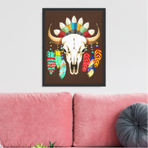 Buffalo Skalle Native American Emblem Canvastryck