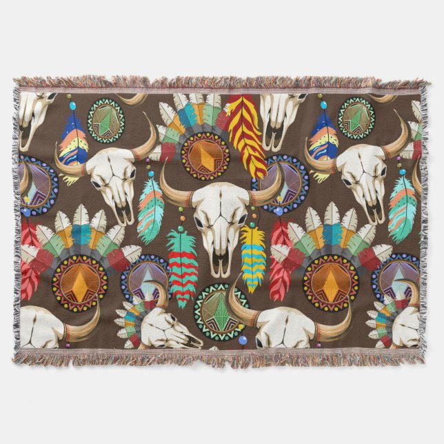 Buffalo Skalle Native American Emblem Filt (Framsidan)