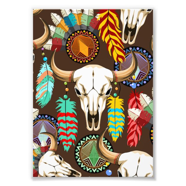 Buffalo Skalle Native American Emblem Fototryck (Framsidan)