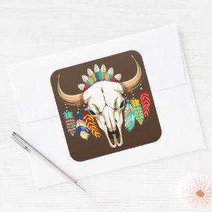 Buffalo skalle Native American emblem Fyrkantigt Klistermärke