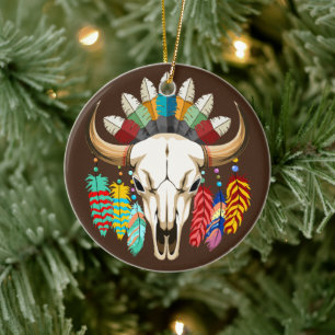 Buffalo skalle Native American emblem Julgransprydnad Keramik