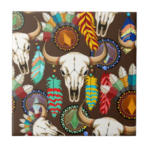 Buffalo Skalle Native American Emblem Kakelplatta