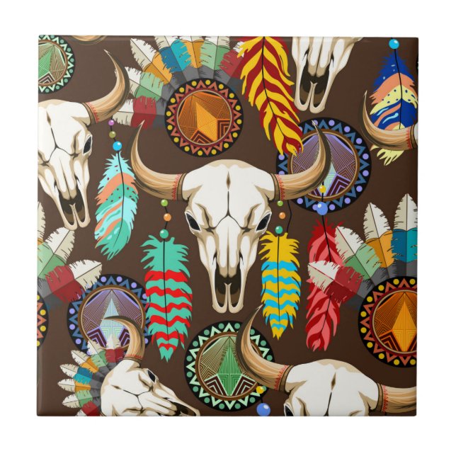 Buffalo Skalle Native American Emblem Kakelplatta (Framsidan)