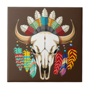 Buffalo skalle Native American emblem Kakelplatta