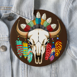 Buffalo Skalle Native American Emblem Knapp