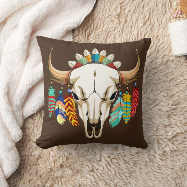 Buffalo Skalle Native American Emblem Kudde (Filt)