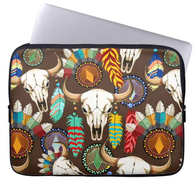 Buffalo Skalle Native American Emblem Laptop Fodral (Framsidan)