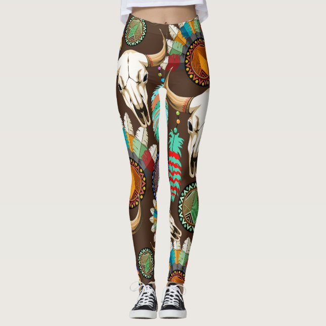 Buffalo skalle Native American emblem Leggings (Framsida)