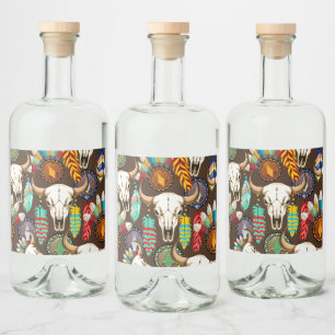 Buffalo Skalle Native American Emblem Spritflaskor Etikett