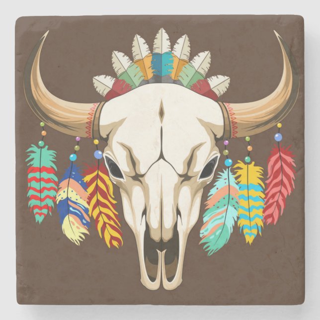 Buffalo Skalle Native American Emblem Stenunderlägg (Framsidan)