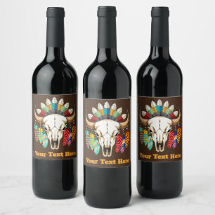 Buffalo Skalle Native American Emblem Vinflaska Etikett